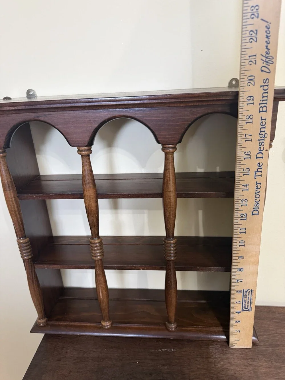 Vintage Cornwall  Wooden Wall Curio Shelf 3 Tiered Tea Cup Display Trinket  MCM